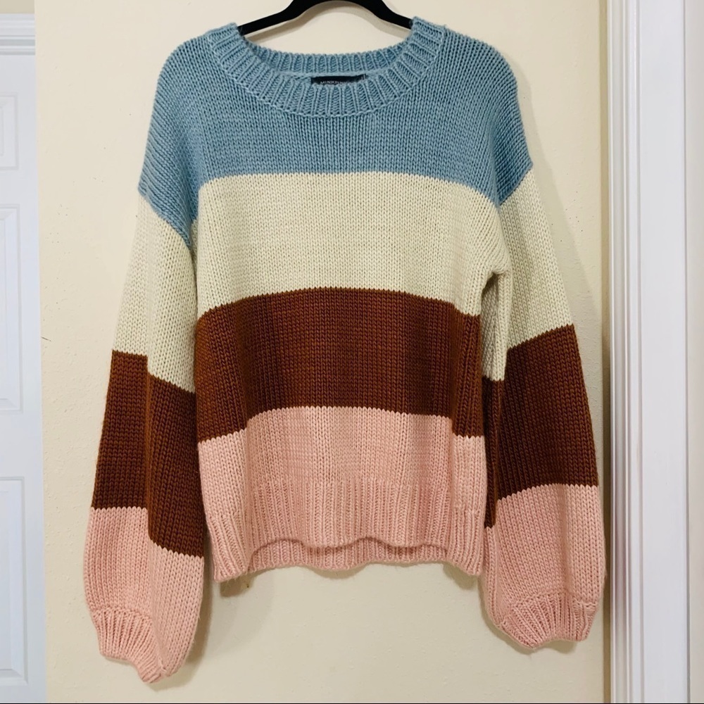 MINKPINK Oversized Striped Colorblock Balloon Sleeve Sweater women’s size XS
